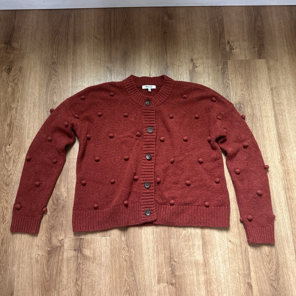 Madewell Bobble Colburne Cardigan Sweater in Coziest Textured Yarn Heather Ruby